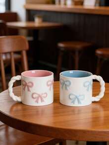 1pc New Creative 3D Bow Tie Mug, High-Quality Braided Handle Ceramic Coffee/Milk Cup, Microwave , Perfect Gift For Girlfriend, Cute Girly Water Cup, Valentine's Day Gift, Souvenir - Multicolor - View 5