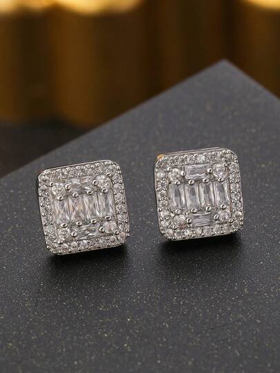 1 par lyxiga bohemiska fyrkantiga kubiska zirkoniaörhängen, eleganta damörhängen lämpliga för bröllop, fester, förlovningar, alla hjärtans dag-presenter