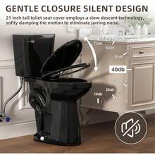 Inodoro alargado de 21 pulgadas de alto, inodoros extra altos con asiento de inodoro de altura cómoda y descarga única de 1,28 GPF, adecuado para personas mayores y personas altas - negro - - Ver 4