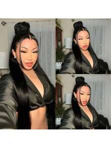 ZHENDEFA 360° Lace Front Wig With Hidden Straps, 100% Human Hair, Pre-Plucked, 12A Grade Brazilian Virgin Hair, With Drawstring, 200% Density, High Definition Transparent Lace Wig, For Women - SNatural - View 8