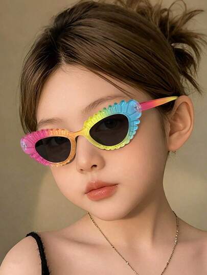 1PC Boy's And Girl's 3-8Y Polycarbonate Quirky Multicolored Retro Cat-Eye Frame Funky Fashion Glasses For Party And Everyday Outfit Pairings With Glasses Box