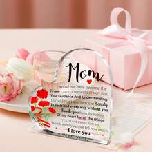 1pc "Dear Mom I Love You" Heart Acrylic Plaque, Meaningful Letter Gift From Daughter & Son, Sentimental Mother's Day Keepsake - Multicolor - View 2
