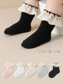 1 Pair Girls' Floral Lace Trim Princess Knee High Socks, Toddler Leg Warmers - Multicolor - View 2