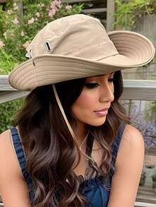 可调节抽绳户外渔夫帽，男女通用情侣旅行露营沙滩徒步防晒宽檐钓鱼帽 - A - 查看 2