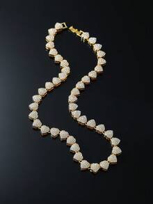 1pc Women's 11mm Wide Full Crystal Heart Pendant Necklace & Bracelet Set - Style a - View 5