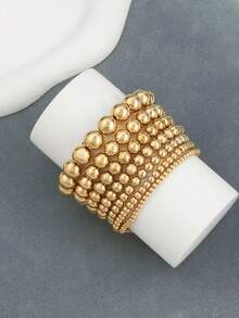 1 Set Retro Hong Kong Style Asymmetrical Exaggerated American Hip-Hop INS Beaded Bracelet Set - Gold - View 4