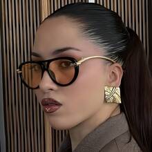 Women's Fashion Oval Frame Glasses With Protection Function And Metal Hinges - Tortoiseshell Pattern PC Lenses, Lightweight Polycarbonate Frame, Suitable For Day And Night Wear, Fashionable Glasses For Driving, Outdoor, And Daily Use - Unique Fashionable Glasses - Rượu sâm panh đen - Xem 2