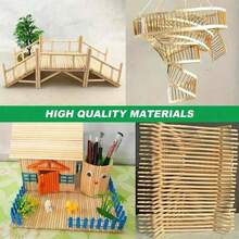 5pcs Round Wooden Bamboo Sticks, Handmade DIY Craft Materials, Woodworking Supplies - Wood Color - View 2