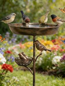 1pc Vintage Iron Bird Bath, Sturdy Outdoor Feeder, Freestanding Retro Bird Bath Suitable For Garden, Patio And Yard, Attracts Birds, Outdoor Bird Bath, Yard Decor, Gift For Birthday, Party, Valentine's Day - 彩色 - 查看 10