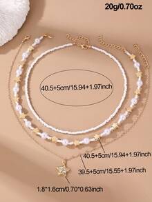 3件套时尚波西米亚风星星和仿珍珠项链套装，适合日常佩戴、约会、派对、情人节、母亲节礼物 - 彩色 - 查看 5