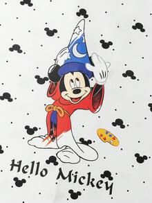 Gongdie 2 piezas Conjunto de pijama de Mickey Mouse mágico de Disney, traje de ropa de dormir de manga corta, suave y transpirable, que absorbe la humedad, para primavera/verano - Blanco - Ver 4