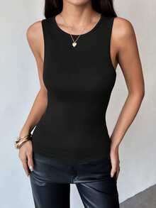 Áo tank top nữ VIVINA màu trơn, kiểu dáng thường ngày, đa năng, thanh lịch, cổ tròn, hở lưng, phối ren, buộc dây, khoét lỗ, phù hợp cho những buổi đi chơi cuối tuần và đi làm, màu đen mùa hè. - màu đen - Xem 4