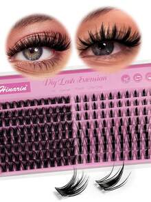 Hinarin 168 Pcs D Curl Cluster Lashes 2 IN 1 Wispy Clear Band Soft Cluster Eyelashes Extensions Length 10-16mm Mixed Fluffy Pointed Individual Lashes Cluster Invisible Band Manga Lashes Natural Look Crossed Anime False Eyelashes Suitable For Travel And Daily - D - View 2