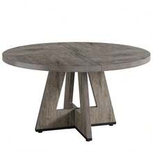 Tribesigns Farmhouse Dining Table, 120 Cm Round Dinner Table For 4, Rustic Wood Dining Room Table For Home Dining Room Living Room (Easy Assembly)(Grey) - Grey - View 10