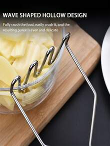 1pc Stainless Steel Non-Slip Handle Potato Masher, Manual Fruit & Vegetable Masher, Potato Ricer, Vegetable Grinder, Kitchen Tool, Cooking Utensil - Silver - View 4