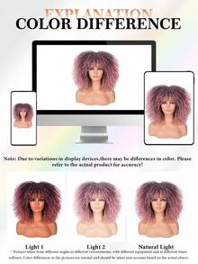 18 Inch Afro Curly Wigs For Women Afro Bomb Curly Wig With Bangs Synthetic Fiber Glueless Long Kinky Curly Hair Black - Màu hồng ombre - Xem 9