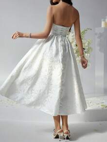 Đầm hè Look Polly dành cho nữ, đầm maxi jacquard màu trơn, đầm cúp ngực, đầm dự tiệc cưới, trang phục mùa thu cho nữ, trang phục đi học, đầm dự tiệc màu trắng, đầm hở vai, đầm dạ hội, đầm maxi jacquard thanh lịch, chủ đề Giáng sinh. - Pearl White - Xem 7