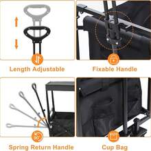 Carrito Plegable Portátil y Carriola para Exteriores hasta 70 Kg, Ruedas 360° Todo Terreno con Freno, Incluye Toldo y Cesta de Tela, para Niños y Mascotas, Carretilla Wagon Vagón con Funda - Negro - Ver 4