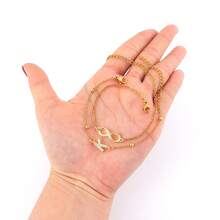 2件套新款简约英文字母及无限符号金色不锈钢链串珠多层手链，女士款 - 金黃色微鑲 - 查看 3