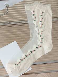 1/3 đôi tất nữ mỏng nhẹ đến giữa bắp chân, thấm hút mồ hôi, thoáng khí, họa tiết hoa tulip 3D kiểu rừng, tất dài đến đầu gối, họa tiết hoa nghệ thuật kiểu Trung Quốc, tất voan pha lê trong suốt, thích hợp cho mùa xuân/hè. - Nhiều màu - Xem 7