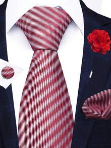 4-Piece Men's Fashion Business Tie Set Including Tie, Handkerchief, Cufflinks, Lapel Pin, 1200 High Density Wrinkle Resistant, Suitable For Weddings And Banquets, Best Gift For Boyfriend/Father - Color Mixing - View 7