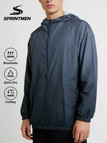 男士藏蓝色渐变连帽长袖外套，抽绳连帽设计，柔软透气面料，简约运动风，可机洗，适合春夏户外活动、运动、钓鱼、徒步旅行等。 - 藏蓝色 - 查看 2