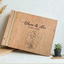 1件客製化 A4/A5 賓客簽名簿，Mr. & Mrs. 簽名簿，個性化禮品相簿，婚禮木製記憶簿，訂婚派對裝飾，派對頂飾，週年紀念，貼心禮物，獨特禮物，新娘送禮 - 多色3 - 查看 20