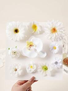 10个波西米亚风3D仿真花朵发夹，可爱甜美花朵侧刘海发夹，海滩度假拍照装饰发饰，适合上学、旅行（不含卡片） - 彩色 - 查看 15