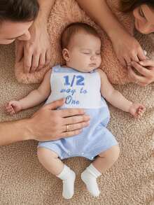 Infant Baby Boy Half Birthday Outfit 1/2 Way To One Sleeveless Romper Jumpsuit Half Year Birthday Clothes Half Birthday Baby Boy Clothes 3-12 Months - Màu xanh lam - Xem 4