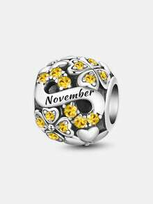 1颗925纯银四叶草诞生石珠，适合DIY手链和女士首饰 - 銀色 - 查看 14