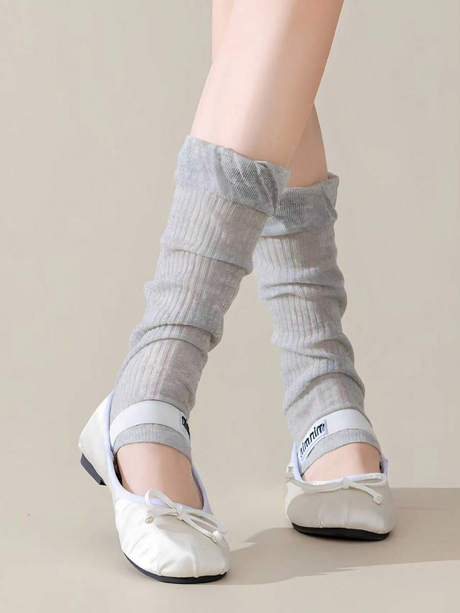 Spring/Autumn Women's Thin Vertical Striped Leg Warmers, Korean Style Simple Versatile Leg Warmers, Long Breathable Slouch Leg Warmers - Multicolor - View 1