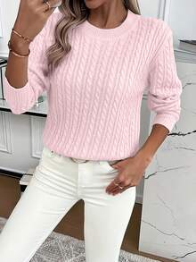 Round Neck Twist Thick Sweater Women's Sweater Solid Color - 粉色 - 查看 5