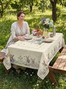 1 pièce/Chemin de table rétro Macaron Lapin, Œuf de Pâques et Floral, Nappe en polyester durable de style vintage, Décoré avec des motifs mignons de lapin, d'œuf et de fleurs, Convient pour le brunch de jardin de Pâques, les fêtes de printemps en extérieur, les rassemblements familiaux, la décoration de table familiale et les célébrations de fêtes. - Multicolore - Voir 6
