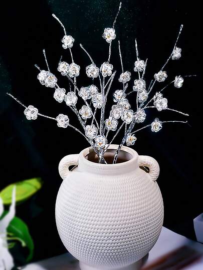 1件银色水钻，优雅仿真花，闪亮合金人造植物花束，适用于婚礼装饰、花园派对、聚会、家居装饰、房间装饰、节日装饰、摆件
