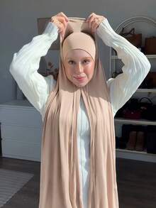 1pc Instant Hijab With Undercap - Silky Soft, Breathable Jersey Fabric, Includes Headscarf And Undercap, Suitable For Daily Wear, Festivals, Prayers, Abaya Matching - Instant Hijab - View 14