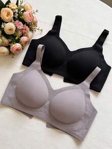 2件装加大码女士纯色简约舒适不下垂文胸 - 彩色 - 查看 2