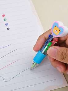 6pcs Cute Creative 4-Color Ballpoint Pen Set, Romantic Heart-Shaped Multicolor Ballpoint Pens, Cartoon Heart Pens, Ideal Party Favors, Gifts For Students, Coworkers, Artists - Perfect For School, Office, Classroom Rewards - Multicolor - View 5