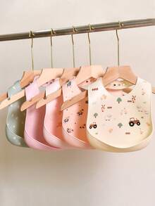 2pcs/1pc Celemek Bayi Silikon, Anti Bocor, Anti Noda, Lembut, Dapat Diatur Ukurannya, Dapat Direbus, Portabel, Motif Geometris, Polka Dot, Hewan Ternak, Bunga Liar, Cocok untuk Penggunaan Sehari-hari dan Bepergian Bayi - MultiWarna - View 7