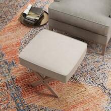 Ottoman, Linen-Look Upholstered Bench, Footstool With Padded Seat, Non-Slip Mat, Wooden Footrest, For Living Room, Bedroom, Cream White - Khaki - View 8