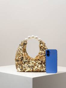 亮片包、珍珠包、晚礼服、派对服装、舞会礼服、舞会配饰、婚礼用品、优雅女士钱包、女士礼物、情人节（图案随机） - 金色 - 查看 3