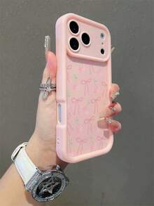 樱花蝴蝶结图案手机壳，兼容 17/17Pro/17ProMax/16/16Pro/16ProMax/15/15Pro/15ProMax/14/13/12/11/XR，柔软硅胶材质，竹节图案，磨砂防摔保护套 - 粉色 - 查看 2