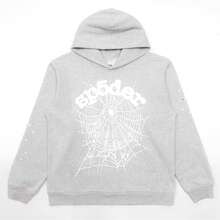 SP5DER Spider Worldwide Tracksuit Hoodie Cobweb Pattern Print Unisex Sweatshirt Men Women Graphic Outwear, Tracksuit Pullover Sweatshirt For Women Men Matching Hoodies For Couples - Grey/hoodie - 查看 1