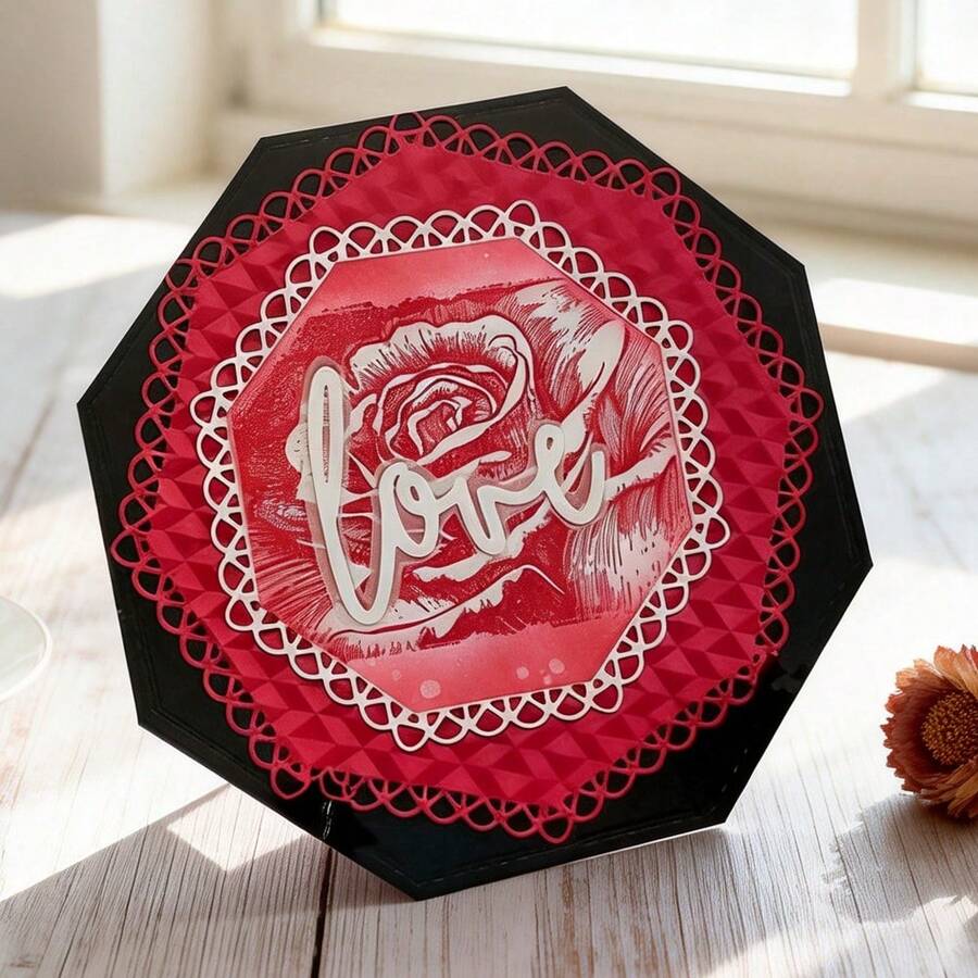 Creative Love Cutting Dies, DIY Scrapbooking Album And Embossing Stencil, Greeting Card Making Tool, Card Paper Cutting Crafts ,Gift Card Making Template Die Cuts. - Silver - View 1