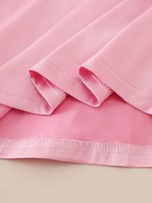 Girls' Sweet Cute 3D White Flower & Double Layer Pink Mesh Splice Sleeveless Dress - Pink - View 6