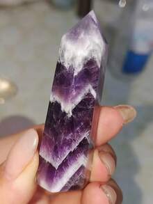 1 pieza Cuarzo de amatista natural - Piedra preciosa a granel con patrón de rayas coloridas, forma de varita hexagonal, cuarzo cristalino, tamaño 2,76 - 4 pulgadas, cristal y piedra - Punta de la Torre Amatista de Ensueño - Ver 9