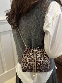 草莓时尚新款单肩斜挎包手提包通勤包抽绳水桶包简约时尚豹纹单肩包 - 彩色 - 查看 5