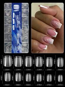 600pcs Square Almond Stiletto Coffin Shaped Artificial Full Cover Nail Stickers, Soft Transparent Gel Nail Stickers, 12 Sizes, Acrylic Square Press-On Nail Stickers