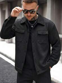 Casual Cool Men's Jacket, Men's Button Front Long Sleeve Pocket Minimalist Jacket, Street Casual European And American Style