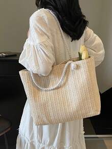 大容量草编手提包，女士新款夏季多功能单肩包，适合海滩、度假、通勤等场合。 - 彩色 - 查看 8