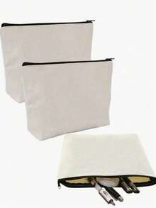 空白黄麻拉链袋（散装），化妆包/铅笔盒，适用于化妆品和DIY手工，空白卡其色化妆包/铅笔盒（散装），多功能旅行洗漱包/拉链袋，必备旅行配件，适用于学校/假期用品，女士化妆包/旅行包 - 米色 - 查看 3